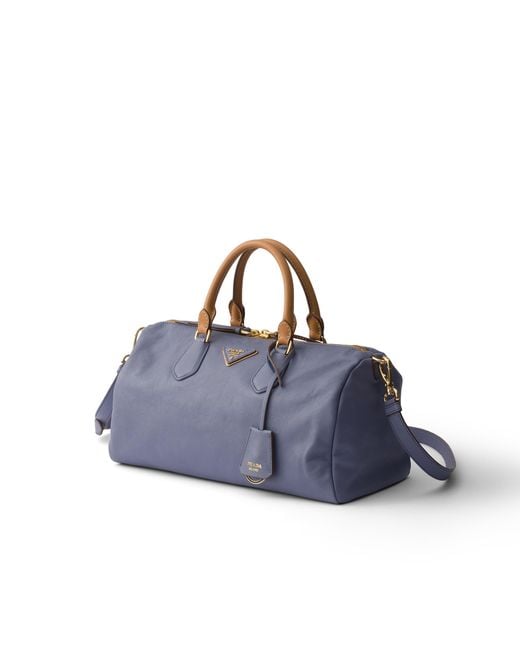Prada Blue Evasion Large Leather Top-Handle Bag, Aviation