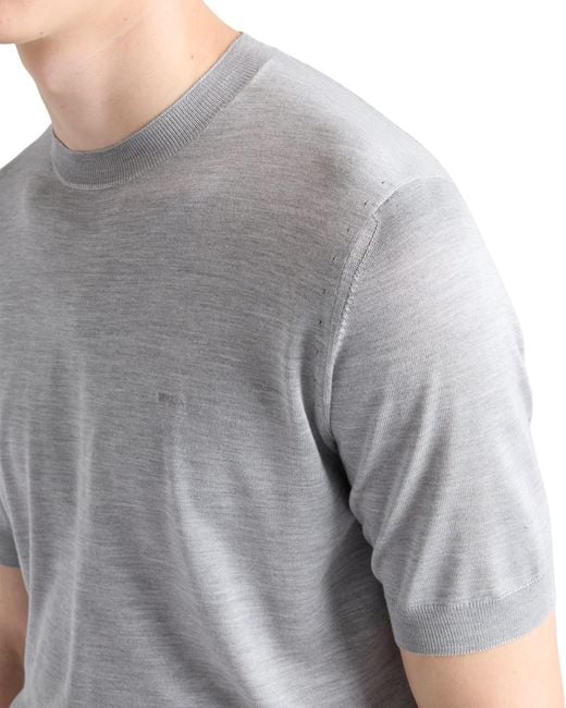 Prada Gray Short-Sleeved Silk Sweater for men