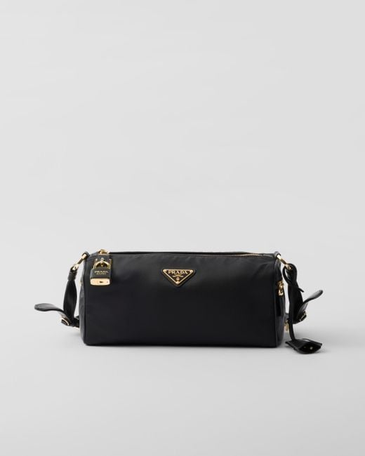 Prada Black Medium Re-Nylon And Leather Shoulder Bag With Padlock