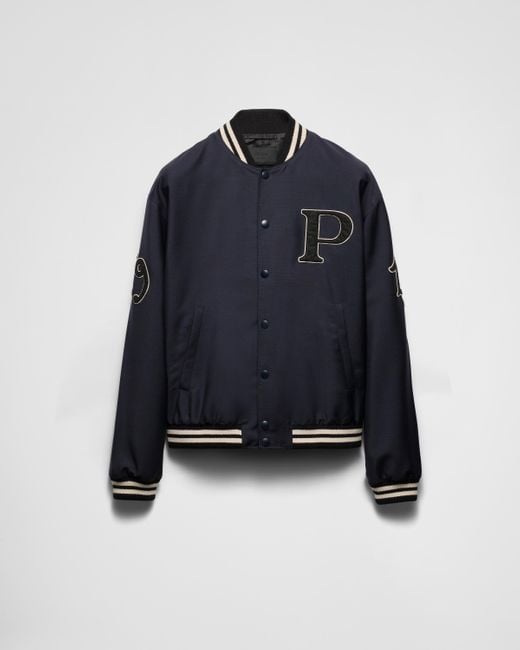 Prada Blue Mohair Wool Bomber Jacket With Patch for men