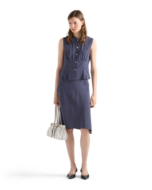 Prada Blue Sleeveless Polka-Dot Marocain Silk Shirt