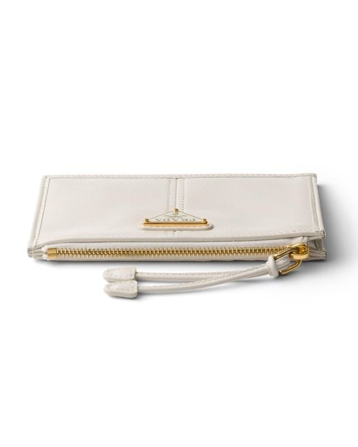 Prada White Leather Card Holder With Zipper