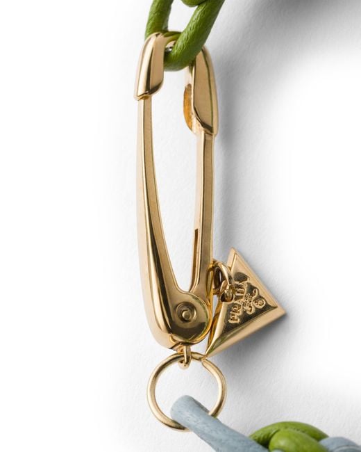 Prada Green Braided Nappa Leather Bracelet With Metal Ornament