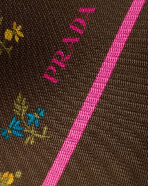 Prada White Printed Silk Twill Skinny Scarf, Cocoa