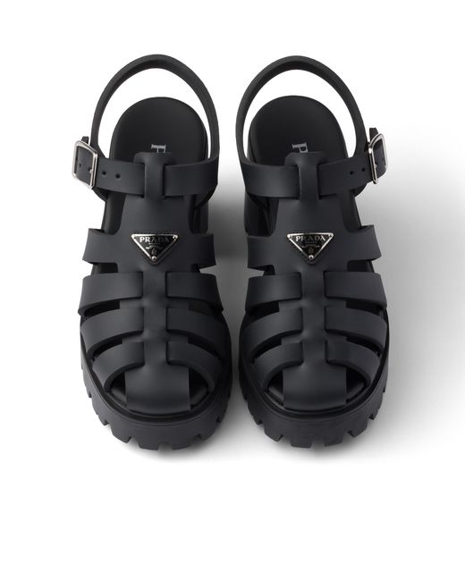 Prada Black Rubber Platform Sandals, Size 35