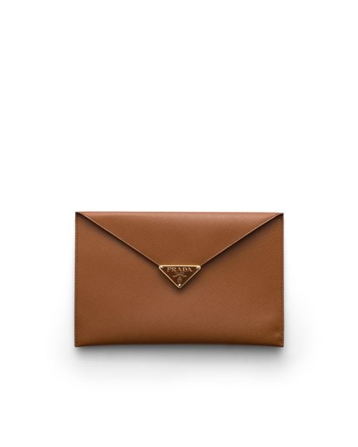 Prada Brown Saffiano Leather Envelope Clutch