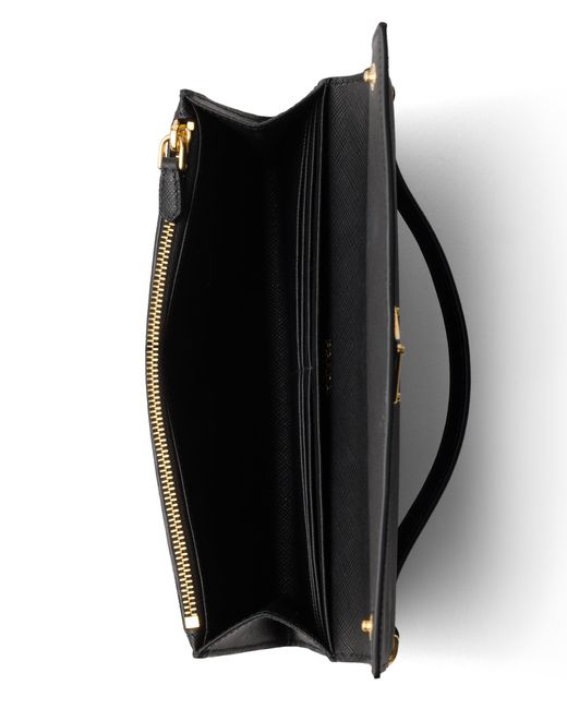 Prada Black Saffiano Leather Wallet With Shoulder Strap