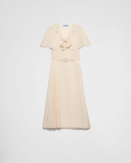 Robe Plissée En Crêpe Marocain Prada en coloris White