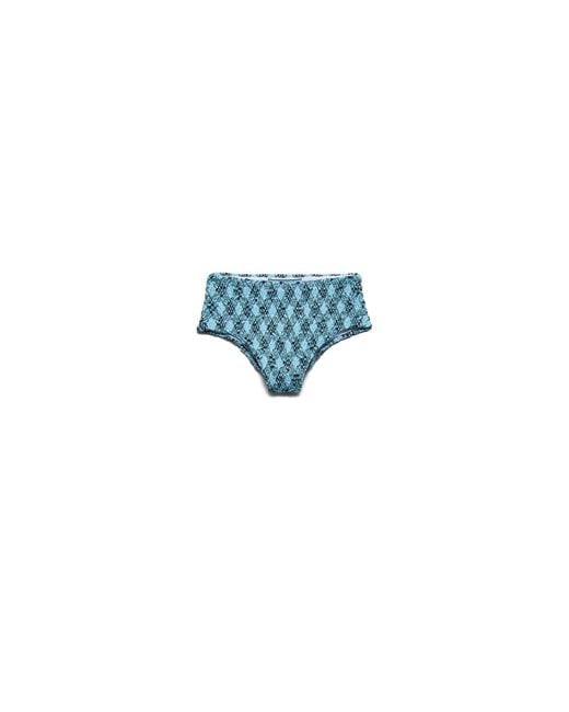Prada Blue Checked Print Jersey Bikini Bottom