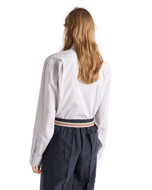 Prada White Embroidered Striped Poplin Shirt