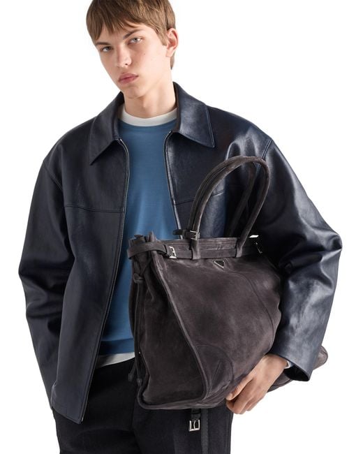 Prada Black Bonnie Suede Tote Bag for men