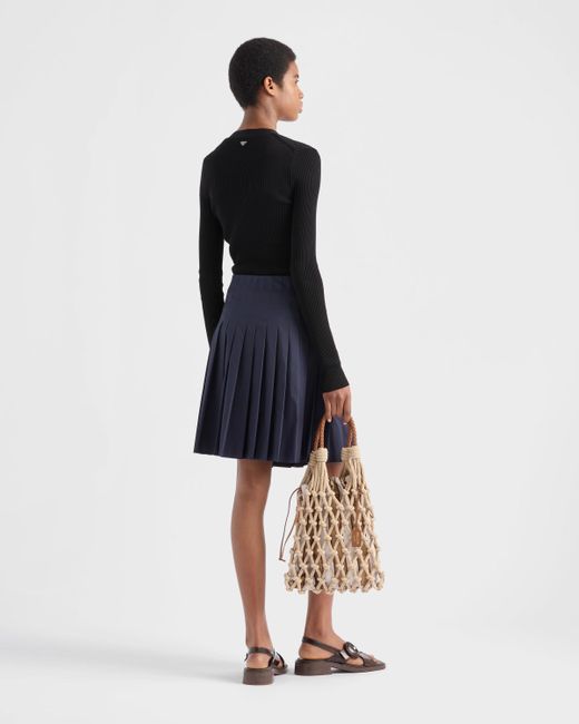 Prada Blue Pleated Poplin Skirt
