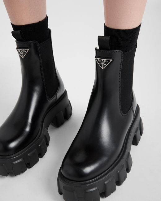 Prada Black Monolith Chelsea Boots Aus Gebürstetem Leder