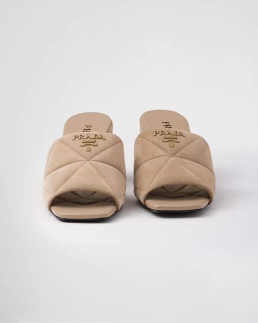 Prada Natural Stitched Suede Sandals