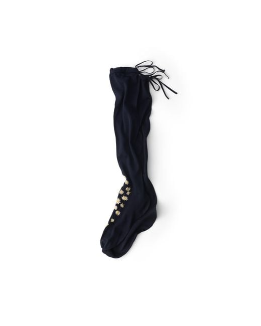 Prada Black Embroidered Over-The-Knee Cotton Socks