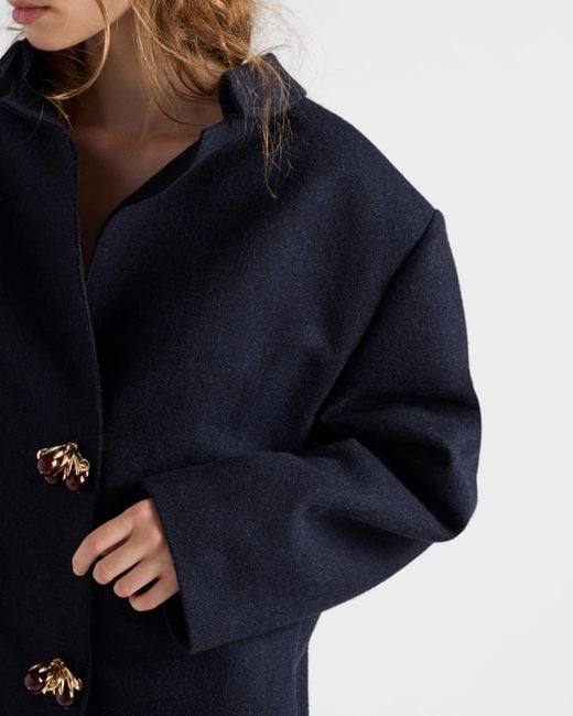 Prada Blue Shetland Wool Jacket With Jewel Buttons