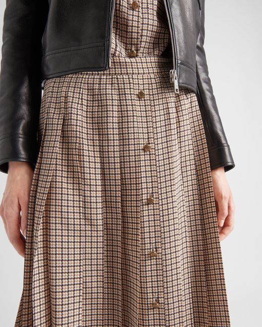 Prada Natural Printed Crepe De Chine Pleated Midi-Skirt