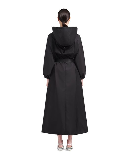 womens long black hooded raincoat