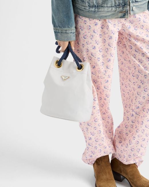 Prada Mariner Re-Nylon Small Bucket Bag in White | Lyst