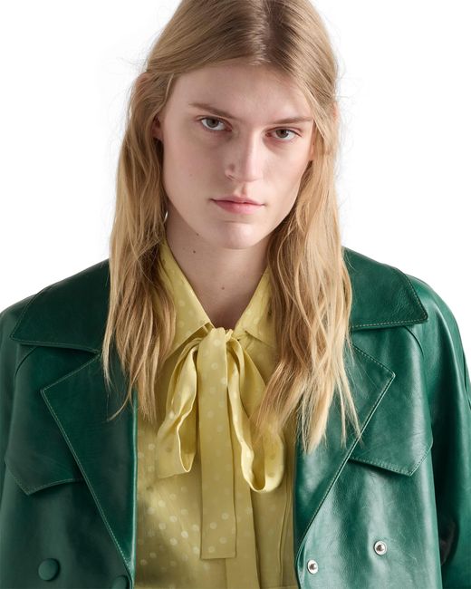 Prada Green Double-Breasted Leather Coat, Emerald