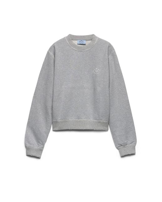 Prada Gray Cotton Crew-Neck Sweatshirt