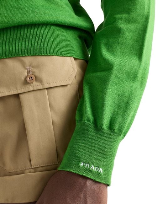 Prada Green Cotton V-Neck Sweater for men