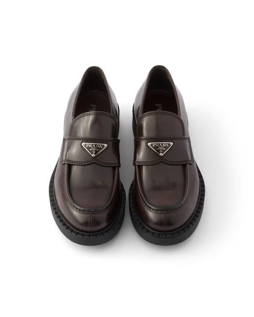 Prada Black Chocolate Aged Leather Loafers, Size 6 for men