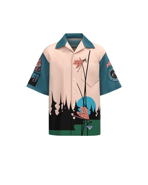 Prada Blue Timecapsule Printed Cotton Shirt for men
