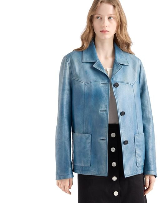 Prada Blue Nappa Leather Jacket