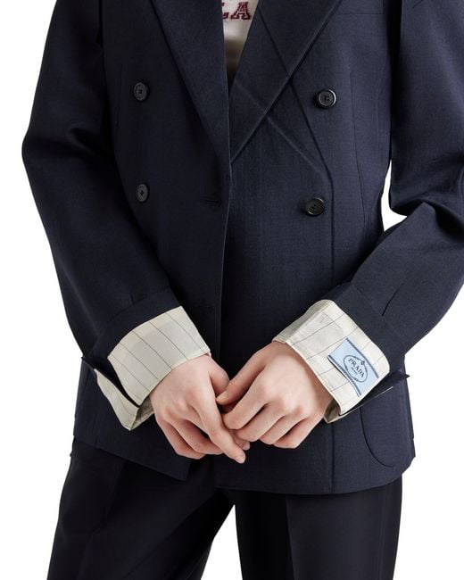 Prada Blue Double-Breasted Kid Mohair Jacket