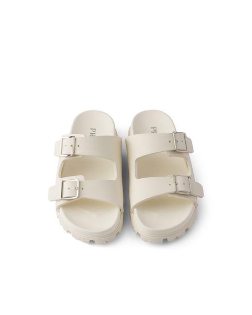 Prada White Rubber Slides, Ivory, Size 35