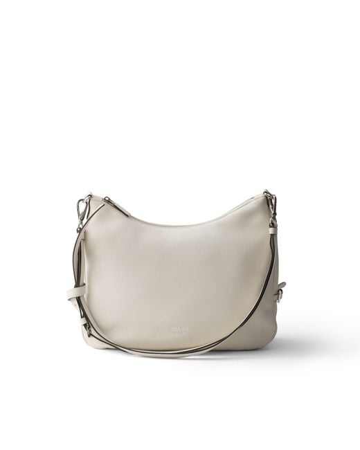 Prada White Fold Large Leather Shoulder Bag