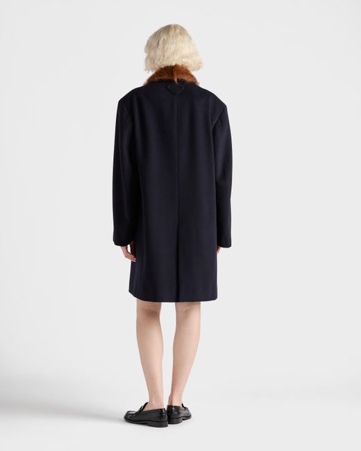 Prada Blue Einreihiger Mantel Aus Tuch