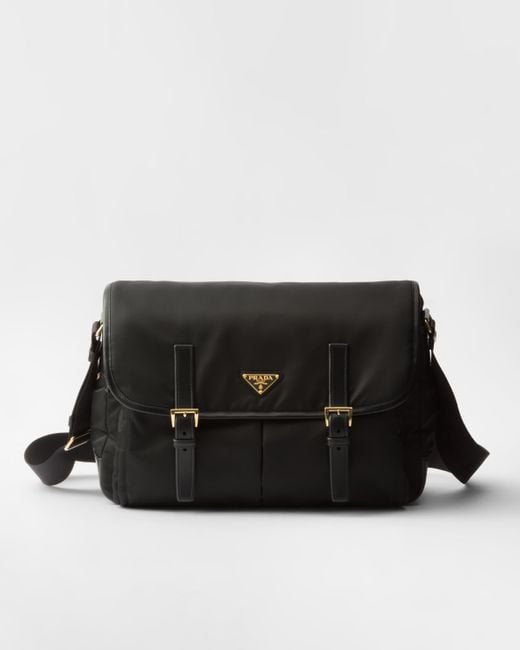 Prada Black Large Re-Nylon And Leather Shoulder Bag