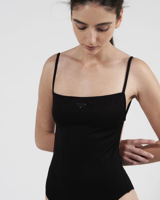 Prada Black Interlock Knit One-Piece Swimsuit