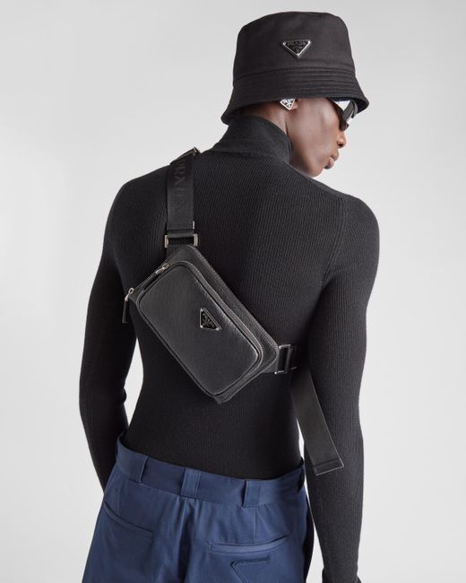 Prada Black Saffiano Leather Belt Bag for men