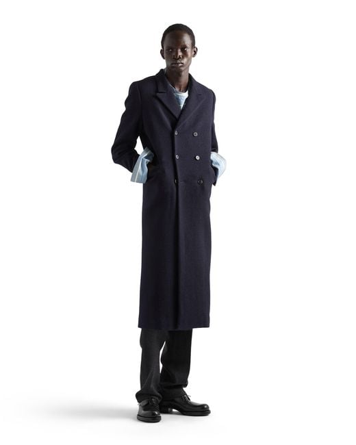 Prada Blue Double-Breasted Wool Coat for men