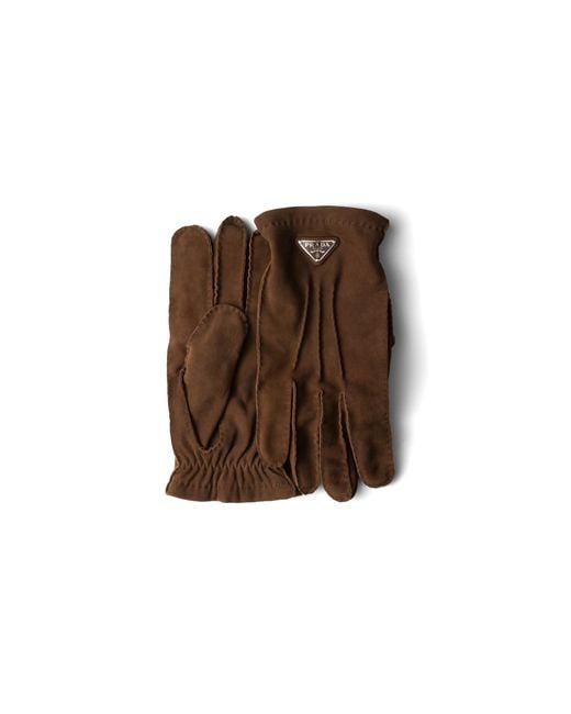 Prada Brown Suede Gloves, Size 8 for men