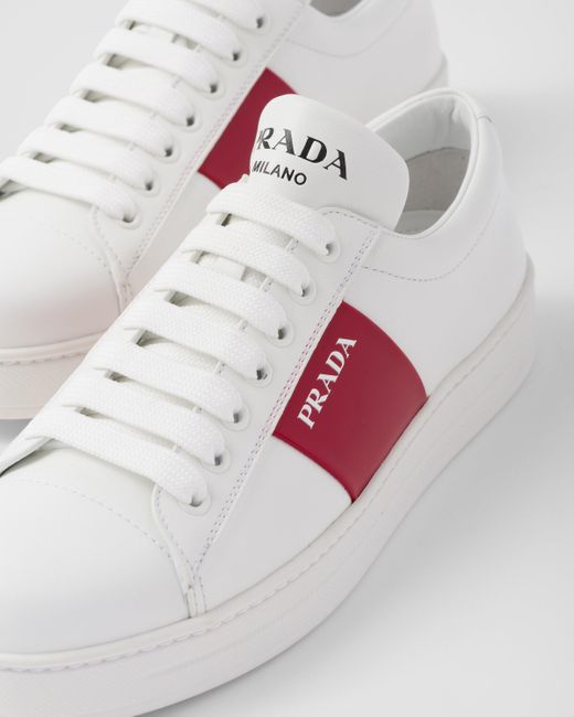 Prada White Leather Laced Sneakers With Logo