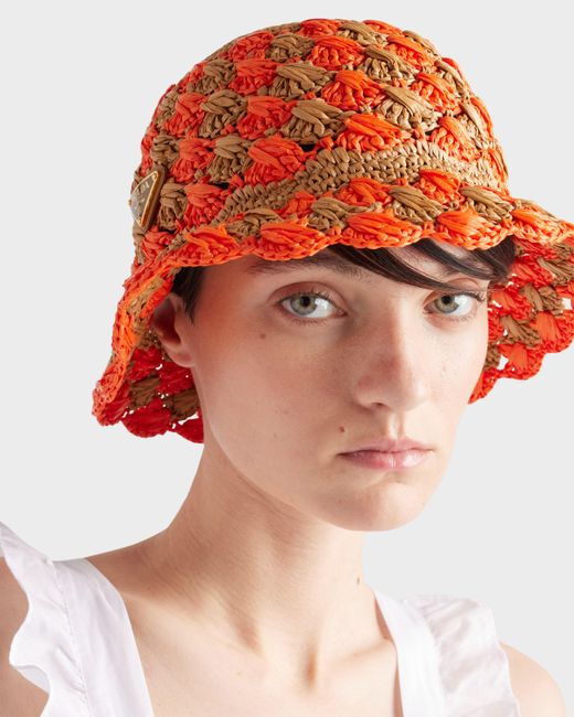 Prada Crochet Bucket Hat in Orange | Lyst