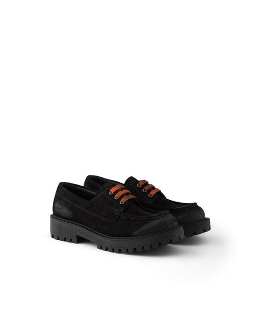 Prada Black Waxed Suede Lace-Up Shoes for men