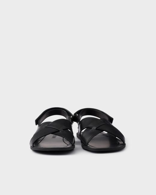 Prada White Decò Leather Crisscross Sandals for men