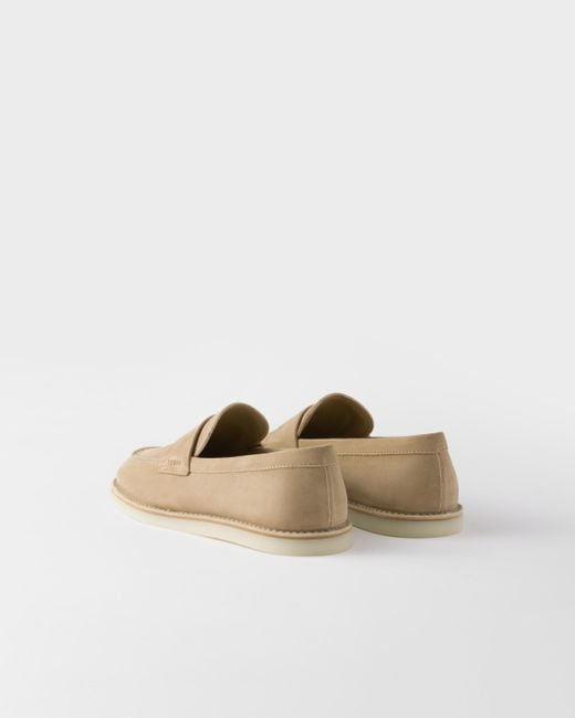 Prada White Bleached Suede Loafers for men