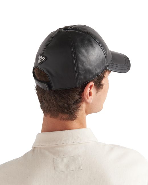Prada Black Nappa Leather Baseball Cap for men