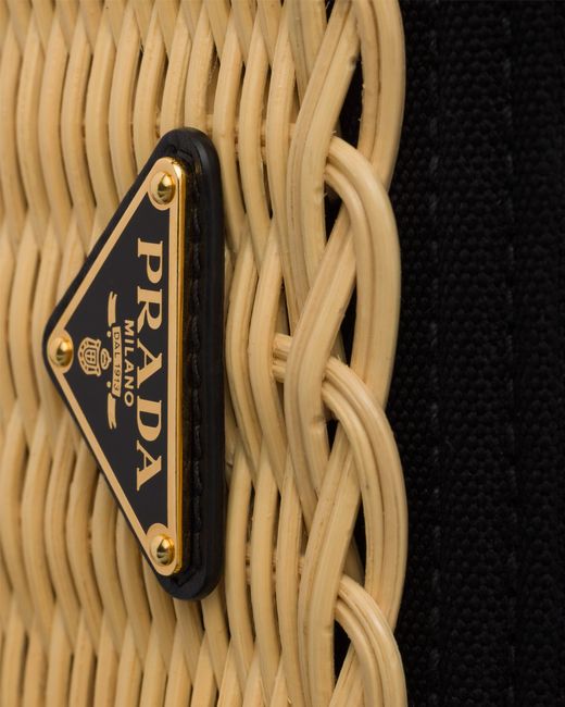Prada Multicolor Small Wicker And Canvas Tote Bag