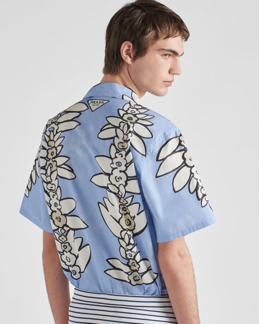 Prada Kurzärmliges Hemd Aus Bedruckter Baumwolle in Blue für Herren