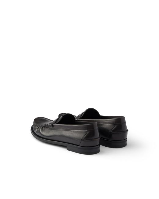 Prada Black Antiqued Leather Loafers, Size 6 for men