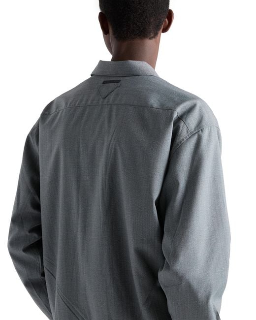 Prada Blue Wool Zipper Shirt for men
