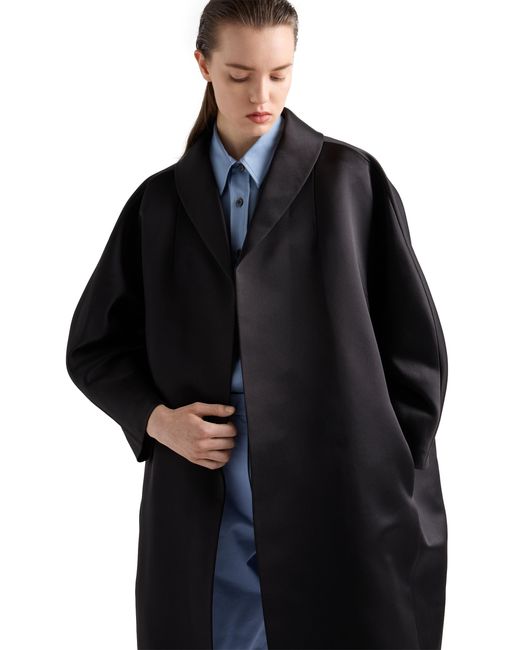 Prada Black Single-Breasted Double Satin Coat