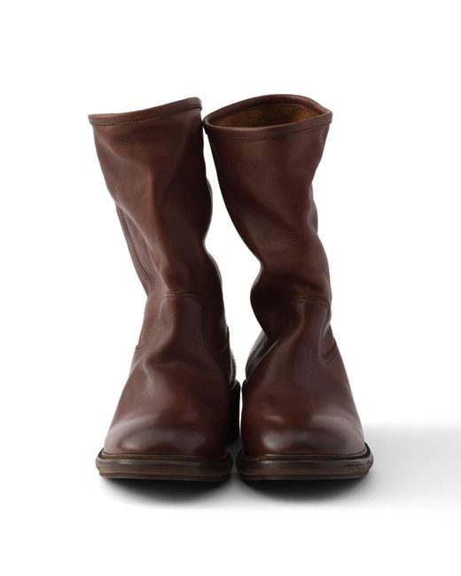 Prada Brown Vintage-Effect Leather Boots